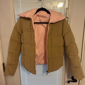 Vintage Beige/Tan Puffer - Light pink lining (S)